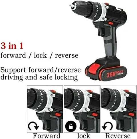 Heavy Duty Workhorse Cordless Drill Driver Set With Brushless Motor And Knockout Impact Wrench Packed With Bright Job Site LEDs and two Lithium Ion batteries showing 3-in-1 function.