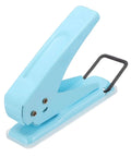 One Quarter Inch Hole Punch Handheld Heavy Duty Metal Paper Punch in blue for DIY projects, ergonomic non-slip grip visible