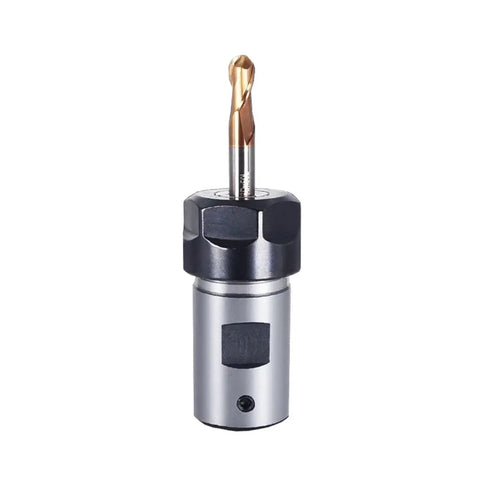 Heavy Duty ER11 Collet Block Chuck With Spindle Motor Shaft Extension Rod For CNC Tooling Set featuring a drill bit in a secure grip.