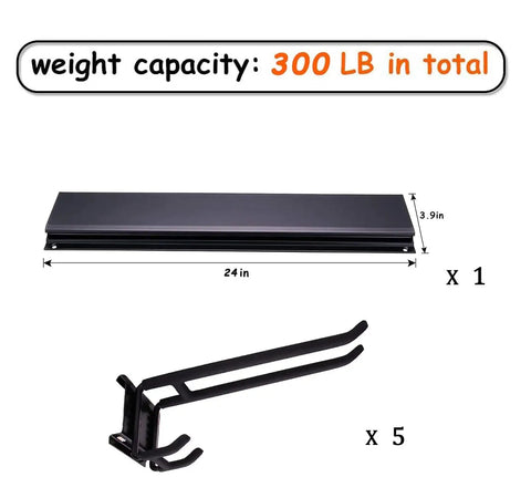 24 Inch Wall Mounted Ski Rack With 10 Storage Attachments holds up to 300lbs heavy duty powder coated steel with rubber coating