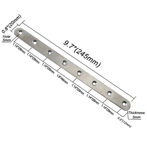 Stainless Steel Corner Brackets 9.7 Inch 8 Hole Straight Fixing Brace Plates Pack of 4 with Mending Screws 3mm Thick Rustproof