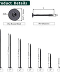 Heavy Duty 14 X 2 Inch Structural Deck Lag Screws With Epoxy Coating For Outdoor Timber And Fences, Rust Resistant Black Finish, Torx T30 Drive Bit Included, 50 Pack For Pergolas Log Cabins Landscaping Wood, detailed measurements and features chart, multiple screw sizes displayed.
