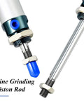Close-up of Workhorse 20mm Bore 125mm Stroke Pneumatic Air Cylinder showing fine grinding piston rod and fittings.