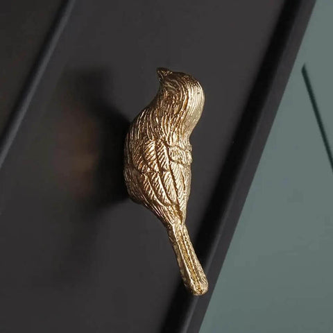 Brass Bird Knob Door Handle for Cabinets and Drawers, Solid brass kitchen cupboard pull in soft luster on black cabinet