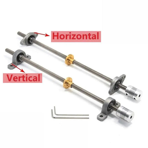 T8 Lead Screw Heavy Duty Kit 8mm Diameter For 3D Printers Stainless Steel With Nut Bearing Vertical And Horizontal Mount