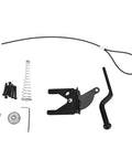 Aramox Carbon Steel Fence Latch with Spring Lock for gate components including latch, spring, screws, and manual for installation.