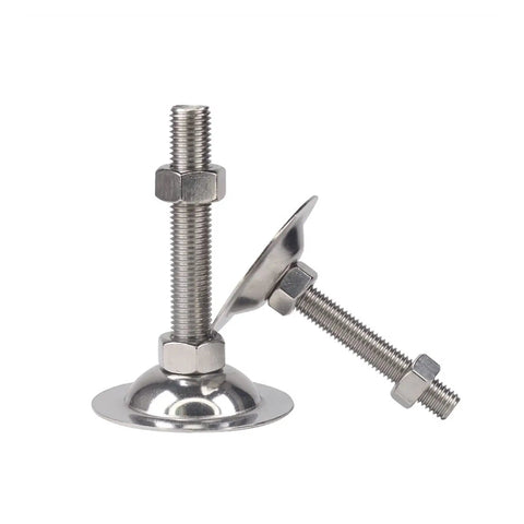 Heavy Duty Stainless Steel Furniture Levelers 8 Pack Adjustable M12 Thread Feet for tables, sofas, and cabinets.