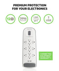 Image of 12 Outlet USB Power Strip Surge Protector With Flat Plug 6ft Cord 3996 Joules Of Protection White Pack Of 3, showing 12 AC outlets.