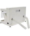 Back view of Heavy Duty Dual Head Bench Grinder With Adjustable Dust Guards  showing dust hoses and power outlet.