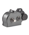 Side view of Tiny Gearbox with Adapter Plate for Straight Axle Builds, ultra light 44g aluminum case, carbon motor plate.