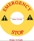 Ten Pack Emergency Stop Ring Button Cover Stickers Caution Safety Signs for Industrial Equipment Yellow 61mm Outer Diameter
