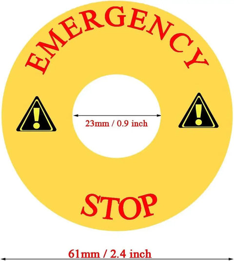 Ten Pack Emergency Stop Ring Button Cover Stickers Caution Safety Signs for Industrial Equipment Yellow 61mm Outer Diameter