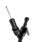Close-up of a firewall mounted flex transmission dipstick for TH350 TH400 fits GM Chevy black durable steel construction with no fuss install and accurate oil level reading for reliable transmission maintenance, showing the dipstick's clear scale.