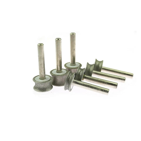 Set of concave diamond grinding wheels with 6mm shanks for precision edge shaping and finishing tasks.