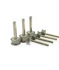 Top Notch Concave Diamond Grinding Wheel With 20mm Diameter And 6mm Shank for rotary tools, showing five wheels with metal shafts.