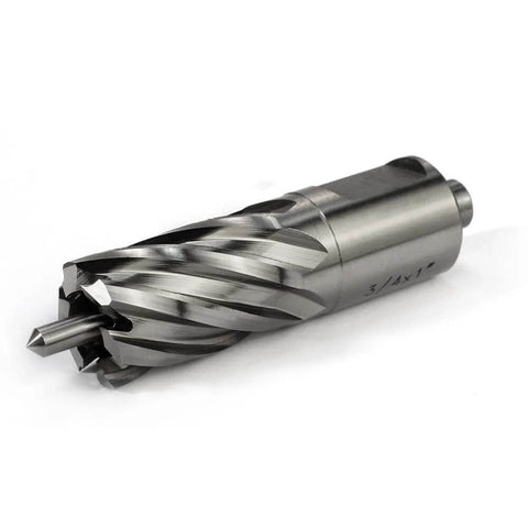 Annular cutter with Weldon shank, side view, 3/4 in diameter, 1 in depth of cut for magnetic drill press