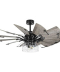 Matte Black Light Kit With Clear Glass Shade For Farmhouse Rustic Coastal Style In Great Rooms And Bedrooms, fan blades visible.