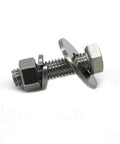 Stainless steel hex bolt with two nuts and flat washers, fully threaded 3/8-16 x 1-1/4 in