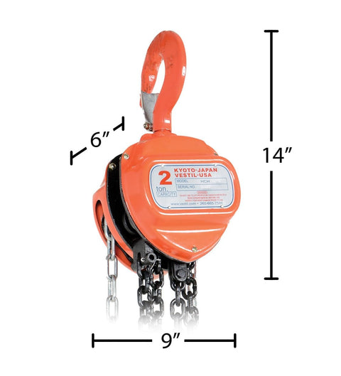 Heavy Duty Manual Chain Hoist For Industrial Use 15 Ft Lift 4000 Lb Capacity Grade 80 Chain Stamped Steel Housing Orange Finish
