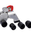 Heavy Duty Aluminum Alloy Hydraulic Drive Torque Wrench with three black sockets, rated to 4364 Nm for heavy duty use.