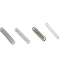 Ultimate 300 Piece Compression Spring Assortment Kit With 23 Sizes Made From Tough 304 Stainless Steel For Any DIY, Auto Or Bike Repair Job In A Neat Storage Box You Will Love This Heavy Duty Set. Assorted stainless steel compression springs laid out on white