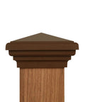 Brown 4x4 Pyramid Post Cap For Outdoor Fences And Decks, Fits 3.5x3.5 To 3.75x3.75 Posts, UV Stabilized Polymer, Top View
