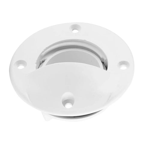 Transom Drain Valve For Boats, Nylon Scupper Drain With Deck Mounted Bung Stopper, round white valve, top view