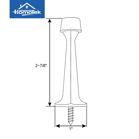 Hefty Zinc Die Cast Door Stops Four Pack With Soft Rubber Buffers Knockout Drywall Defender Kickback Guard Flush Mounts To Baseboards Quick Screw Setup Flat White Finish dimensions showing height 2-7/8 inches and base width 1 inch.