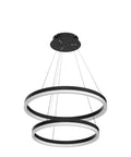 Black Two Ring LED Chandelier For Dining Room With Dimmable Remote Dope Circular Flush Mount Ceiling Light For High Ceilings