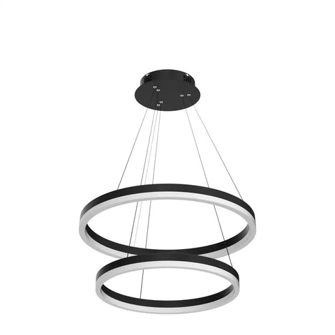 Black Two Ring LED Chandelier For Dining Room With Dimmable Remote Dope Circular Flush Mount Ceiling Light For High Ceilings