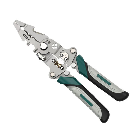 Tough As Nails Foldable Wire Strippers And Cutter Crimper Tool For Electrical Cable Work, heavy duty steel construction, portable design.