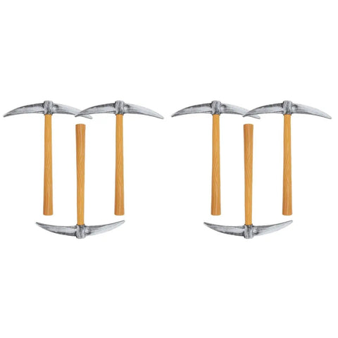 Six khaki Decorative Fake Pickaxe Prop for Parties Cosplay and Events, lightweight plastic and foam construction, realistic look.