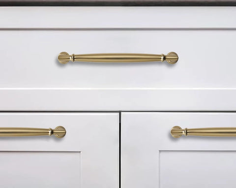 Kitchen cabinets with 5 Inch Brushed Brass Cabinet Pulls 10 Pack, Heavy Duty Solid Warm Gold Handles for Cabinets Cupboards