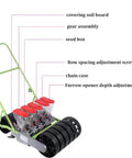 Handheld Garden Seeder For Corn And Beans Manual Seed Drill Easy To Use Lawn And Garden Spreader Machine with labeled parts.