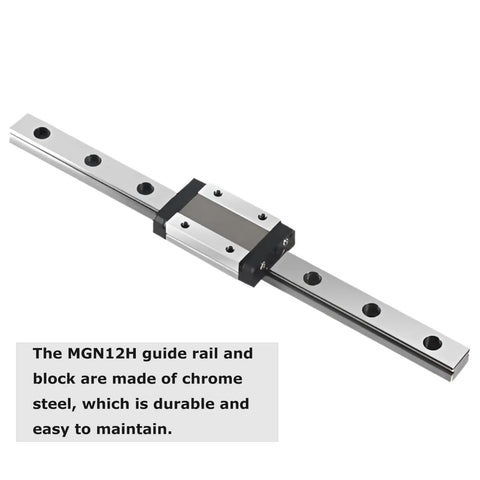 MGN12H 300mm Linear Rail Guide with Sliding Block for CNC machines, high rigidity bearing steel, top view