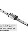 450mm MGN12H Linear Rail Guide with one sliding block made from chrome steel, featuring preloaded blocks for CNC machines and 3D printers.