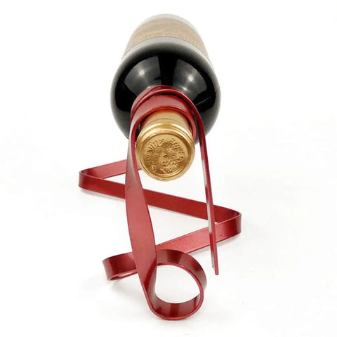 Wine Bottle Holder Rack For Cabinet And Table Decor with red metal frame displaying a wine bottle horizontally