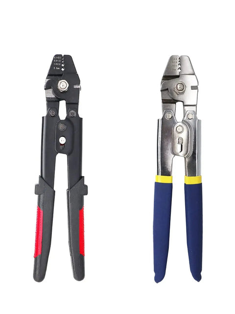 Heavy Duty Stainless Steel Crimping Pliers For Wire Rope And Heat Shrink Connectors, featuring ergonomic grips for cable work.