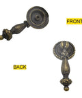 Front and back view of 4 Pack Antique Drawer Pulls Vintage Bronze Finish Large Finger Pull Handles for Drawers Cabinets Desks and Jewelry Boxes