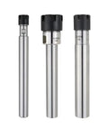 Heavy Duty ER Extension Rod For CNC Milling With Powerful Clamping Force And Precision Runout Control Perfect For C25 Collet Chucks In 100L To 150L Sizes showing three angles of the alloy steel tool.