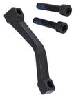 180mm Disc Brake Caliper Mount Adapter For Mountain Bikes, CNC Aluminum Alloy 7075, bolts included, black finish, side view.