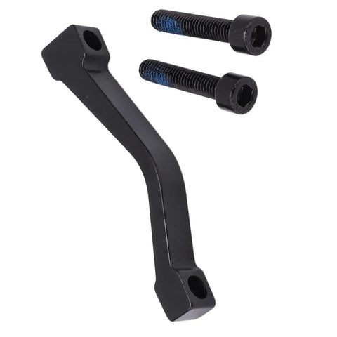 180mm Disc Brake Caliper Mount Adapter For Mountain Bikes, CNC Aluminum Alloy 7075, bolts included, black finish, side view.