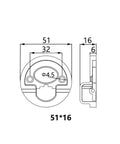 Diagram of 2-Pack Hidden Recessed Furniture Handle In Stainless Steel 51x16mm Round Flush Pull Ring Handles showing dimensions and specs
