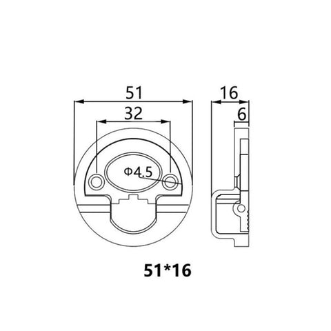Diagram of 2-Pack Hidden Recessed Furniture Handle In Stainless Steel 51x16mm Round Flush Pull Ring Handles showing dimensions and specs