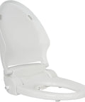 Dead Quiet Elongated Bidet Toilet Seat Delivers Endless Warm Water And A Self Cleaning Brushless Nozzle For Serious Hygiene. White elongated bidet seat with sleek design.