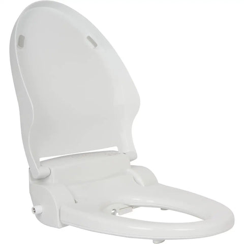 Dead Quiet Elongated Bidet Toilet Seat Delivers Endless Warm Water And A Self Cleaning Brushless Nozzle For Serious Hygiene. White elongated bidet seat with sleek design.