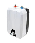 1500W Electric Water Heater Compact Storage Tank Kickin Fast Heat With Heavy Duty Overheat Protection And Pressure Relief Valve for under sink installation.