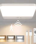 Cordless Motion Sensor LED Ceiling Light With Rechargeable Battery, Magnetic Mount, Remote, Three Color Temperatures displayed