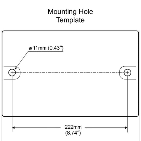 Mounting hole template for 10 Inch High Output Bench Grinder With 1800 Rpm And 1 5Hp Motor, showing dimensions.