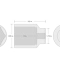 Technical diagram of Beefy Half Inch Drive Deep Socket 1-1/2 Inch 6-Point with dimensions and hex fit details.